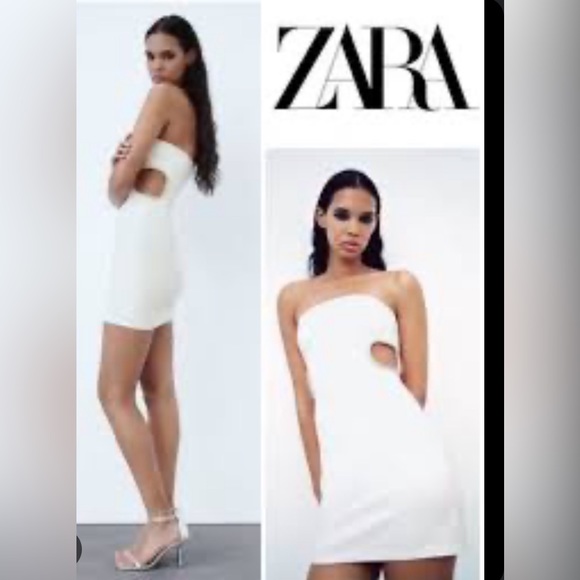 Zara Dresses & Skirts - Zara STRAPLESS CUT OUT RHINESTONE Mini DRESS White NWT